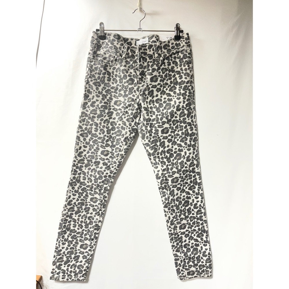 Loft Modern Skinny‎ Jeans Womens 25 0 Grey Leopard Animal Print Denim Pants NEW